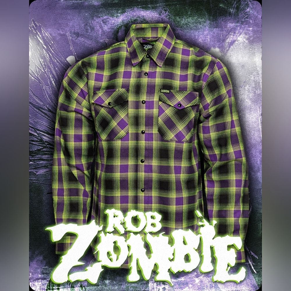 DIXXON Rob Zombie Men's Large Flannel Blacklight/UV NWT BNIB Ships Free ASAP